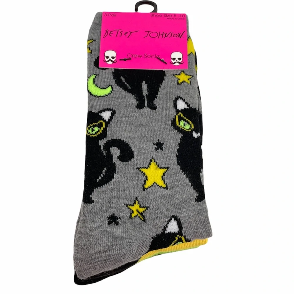 Betsey Johnson Black Cat Halloween Crew Socks